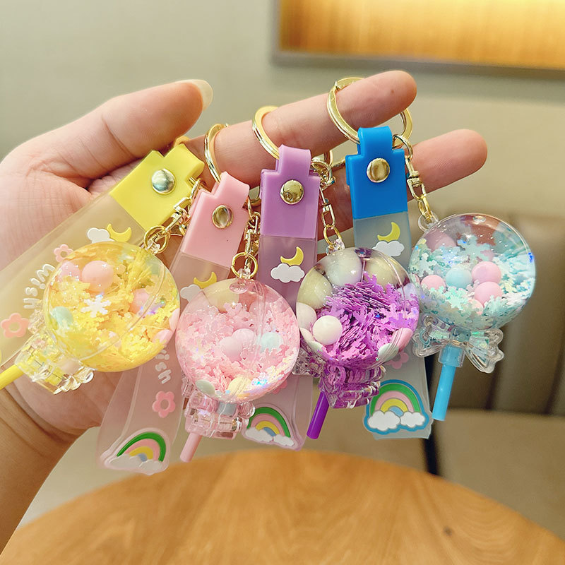 Oil Floating Quicksand Bottle Keychain Pendant Wholesale Cartoon Backpack Ornament Cute Key Chain Schoolbag Small Ornaments