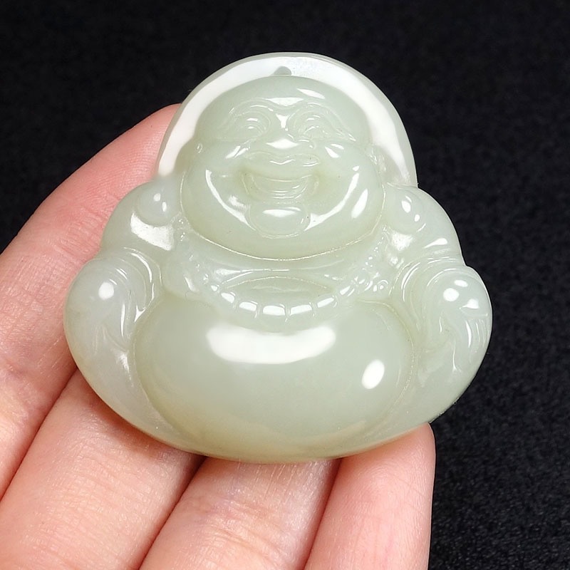 新疆和田玉大肚佛公玉挂坠 笑佛弥勒佛玉石吊坠子女款玉佩项链