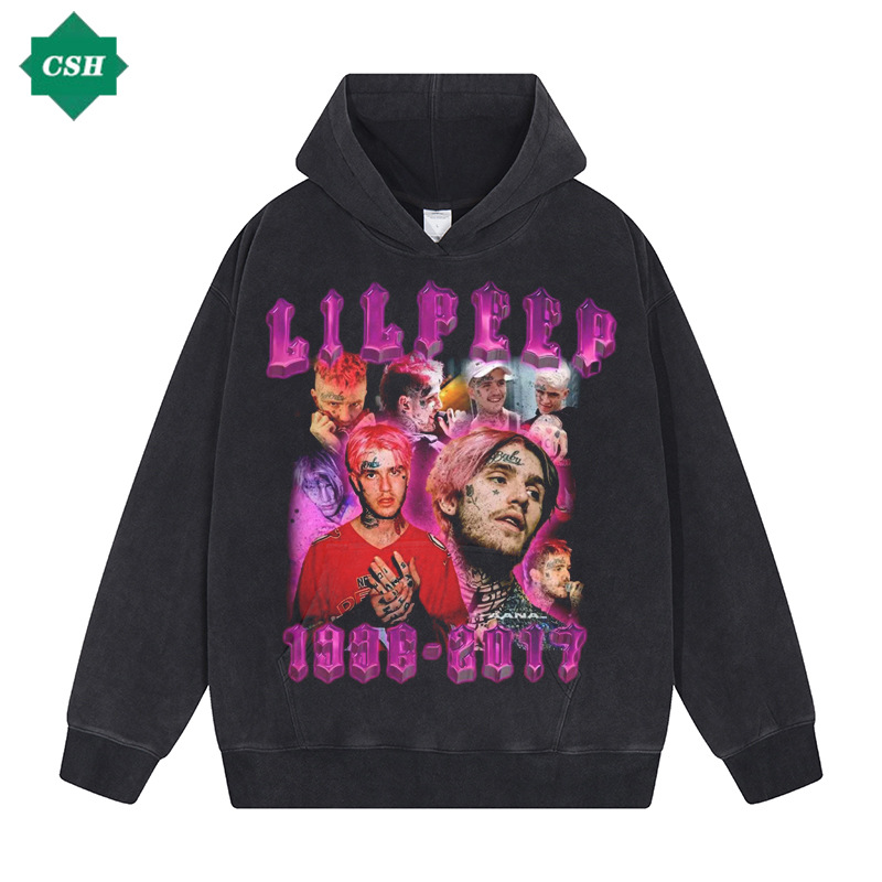 csh欧美嘻哈说唱travisscott美式街潮复古印花做旧水洗连帽卫衣