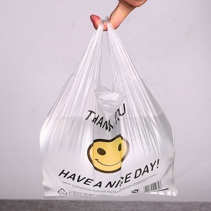 Smiley Face Shopping Bag Disposable Supermarket Shopping Take out Take Away Bag Portable Vest Convenient Plastic Bag Spot