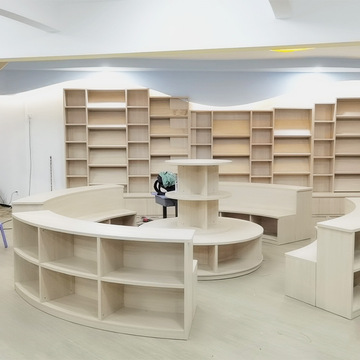 厂家定制图书馆圆形坐凳书柜创意漫画圆柱书架儿童绘本弧形书柜