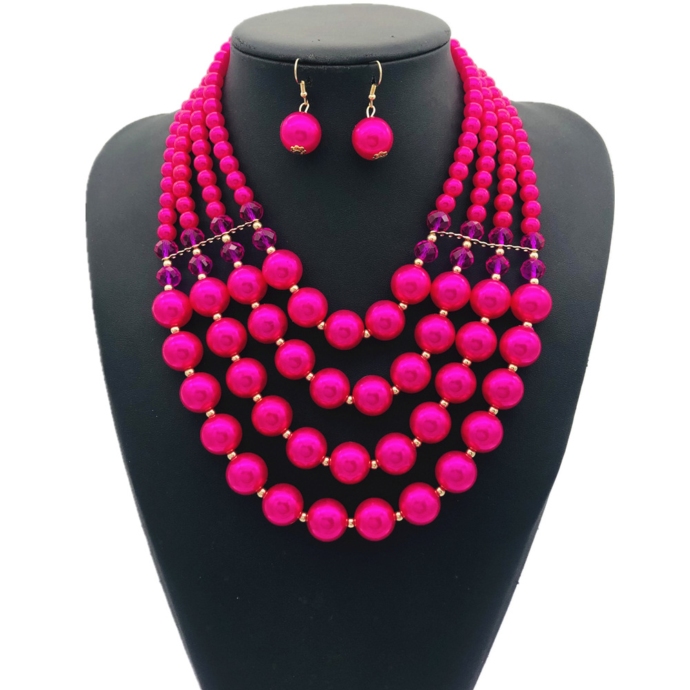 European and American Exaggerated Bright Color Imitation Pearl Necklace Multi-Layer Jewelry Set Amazon Supply Necklace Set