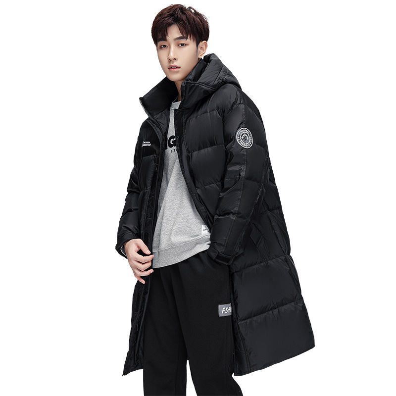 Fashion Brand Contrast Color Long down Jacket Men's and Women's over-the-Knee Couple Wear New National Standard 90 Duck down Thickened Hooded Jacket