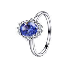 亚马逊S925 银豪 华椭圆型蓝帕石镶钻戒指欧美简约女款设计戒指