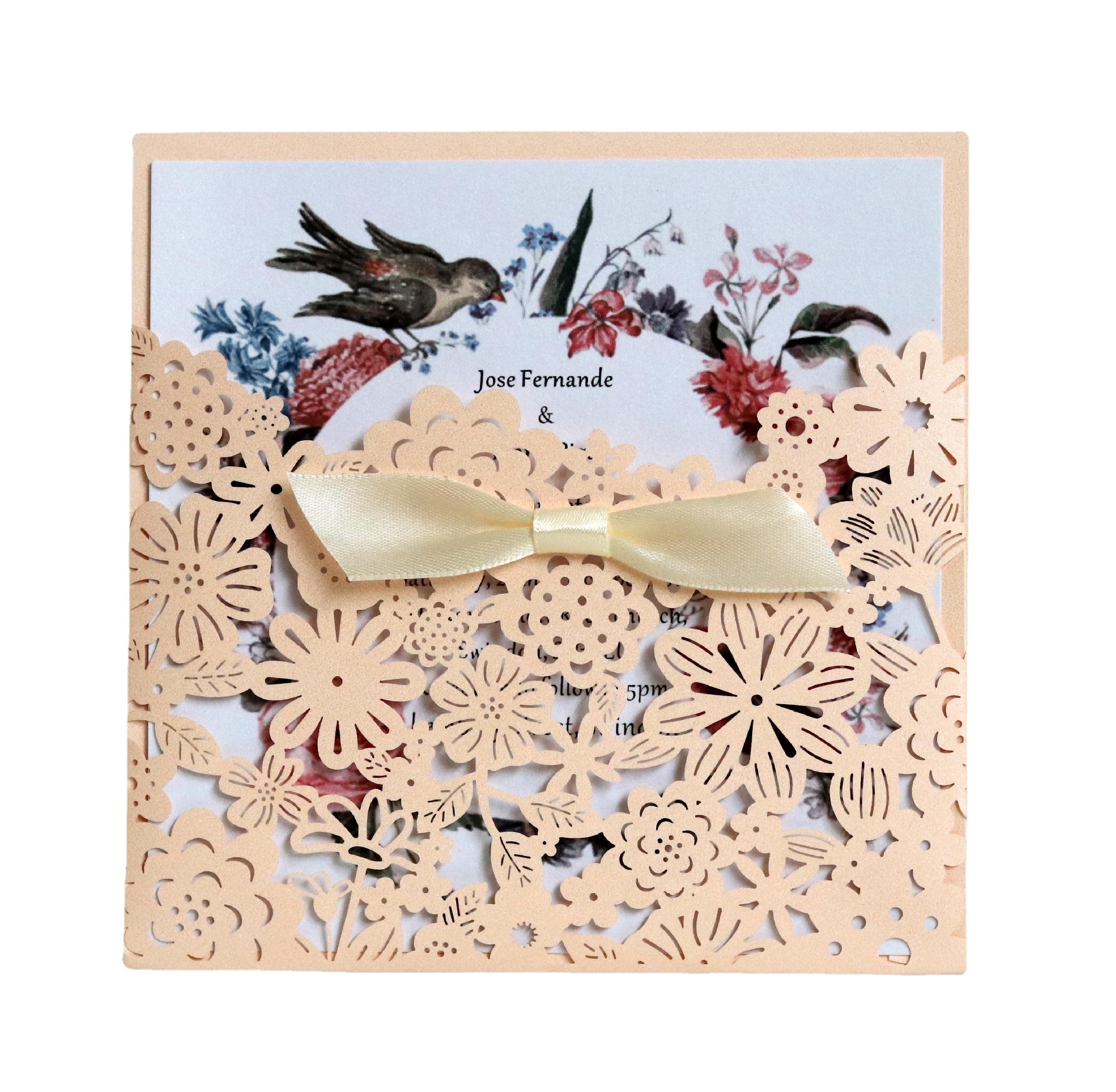 欧式个性祝福贺卡激光镂空 结婚邀请函 粉色花朵漂亮贺卡封面批发