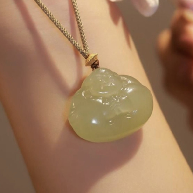 弥勒佛 和田玉吊坠小佛公 抱抱佛晴水色抱抱佛吊坠