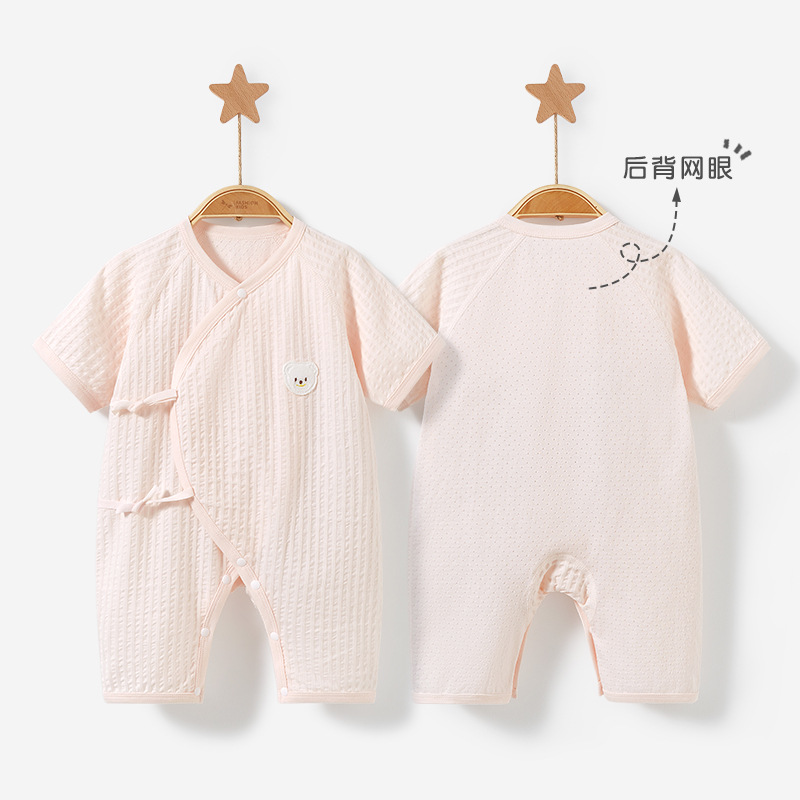Baby Jumpsuit Spring/Autumn Summer Newborn Cotton Short-Sleeved Summer Men's and Women's Thin Monk Romper Suit Baby Clothes