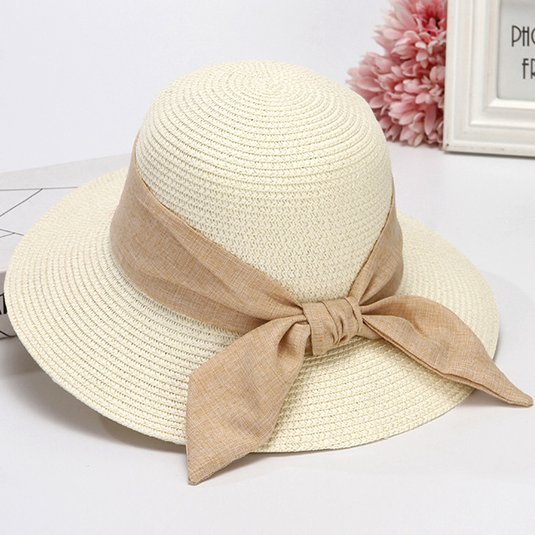 Hat Women's Summer Korean-Style Wide Brim Seaside Beach Sun Hat Foldable Bow Straw Hat Women's Sun Protection Sun Hat