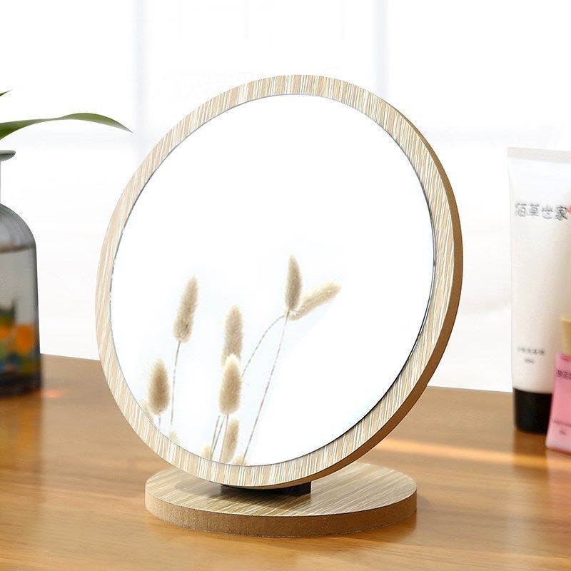 Wooden Desktop Makeup Mirror Children Can Stand and Fold Single Vanity Mirror Student Portable Dormitory Table Mirror Large and Small Size