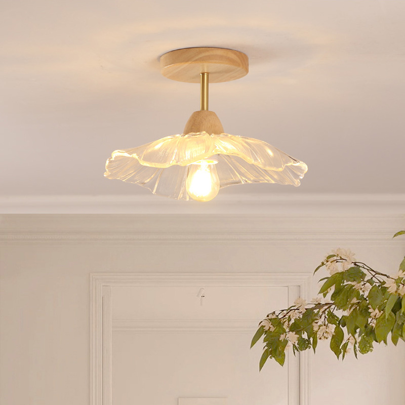 日式创意荷叶玻璃吸顶灯简约过道玄关过道灯网红走廊入户玄关灯具-阿