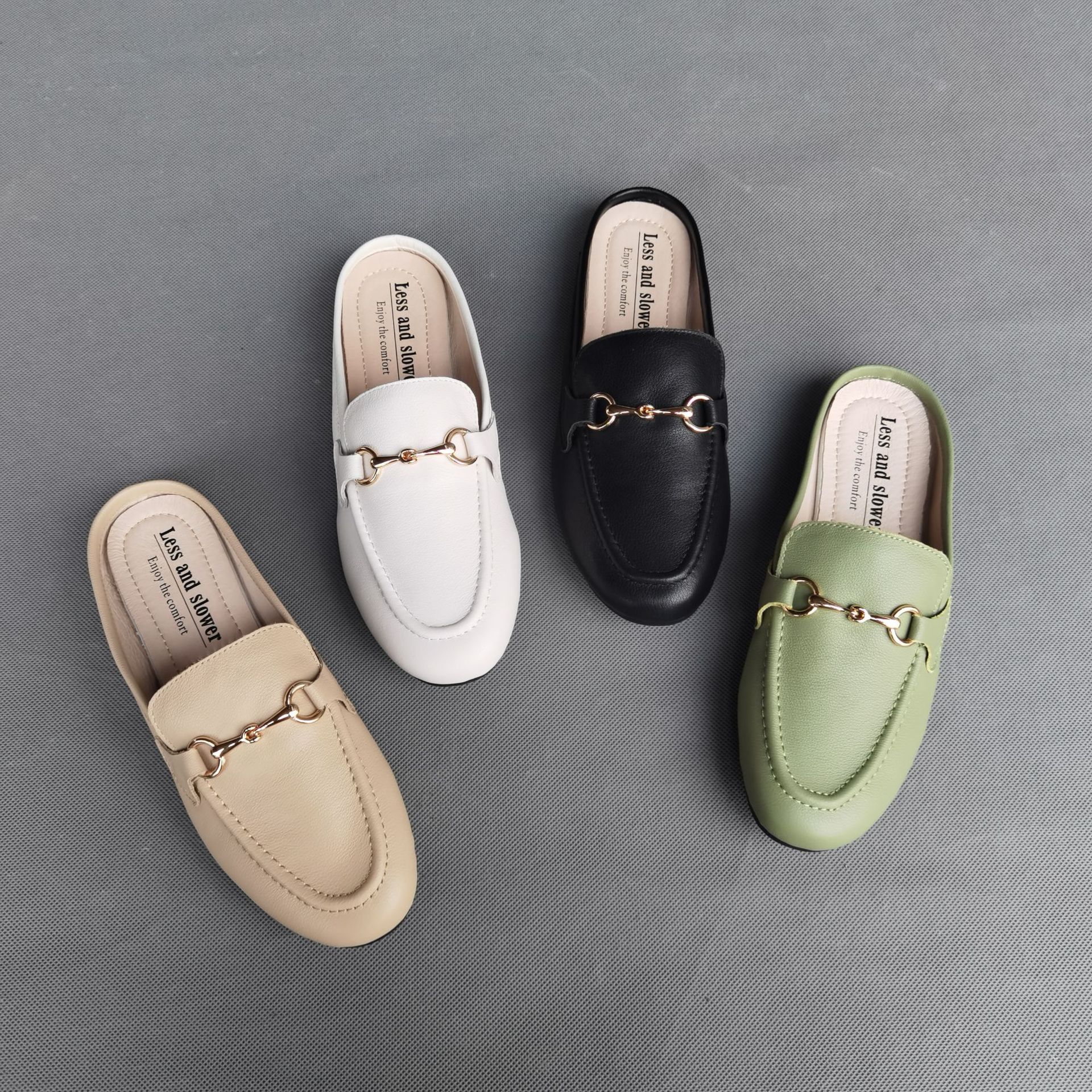 l2039包头女皮拖 低跟穆勒鞋 人手一双款 马衔扣乐福鞋