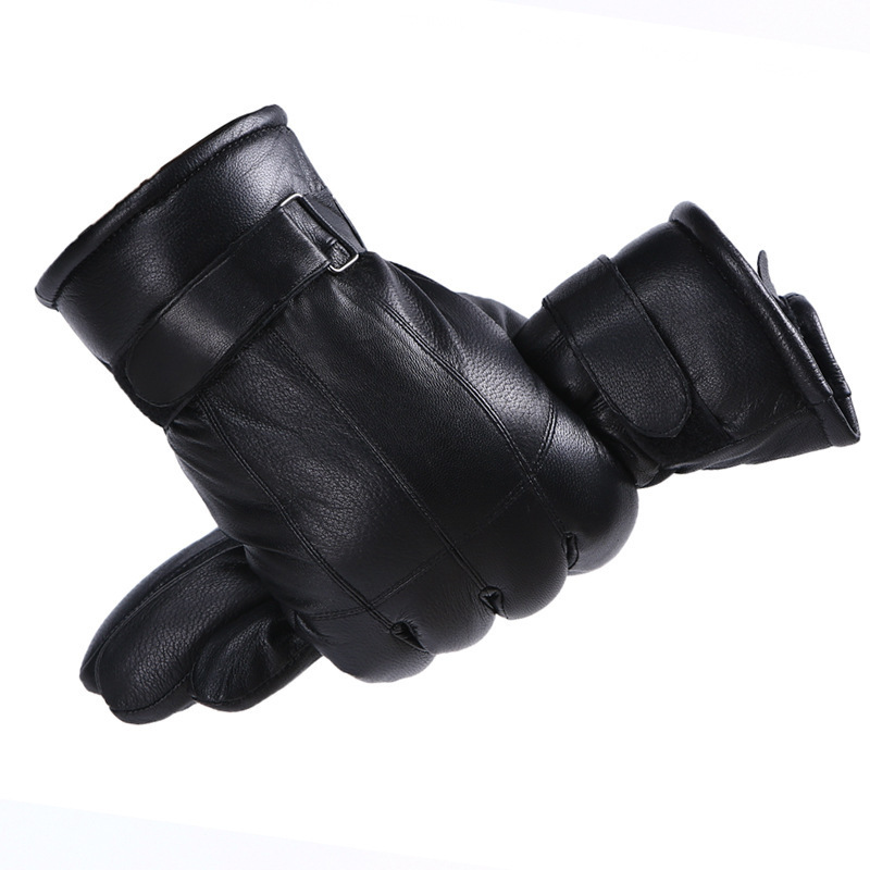 genuine leather gloves mens wool in winter padded cold-proo