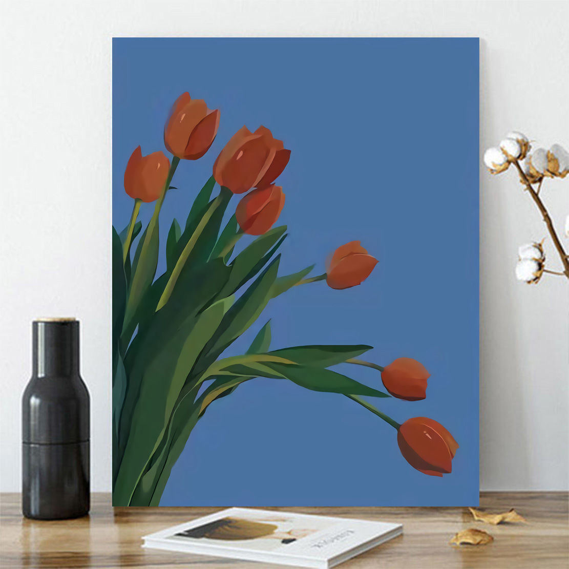 diy数字油画 手工制作填色丙烯画植物花卉客厅装饰挂画郁金香油画