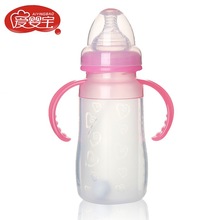 爱婴宝母婴用品 硅胶自动吸管奶瓶 防漏防胀气防摔宽口奶瓶240ml
