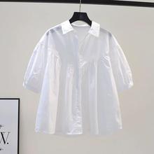 白色雪纺娃娃衫女2024夏季韩版减龄宽松休闲衬衣中袖百搭上衣衬衫