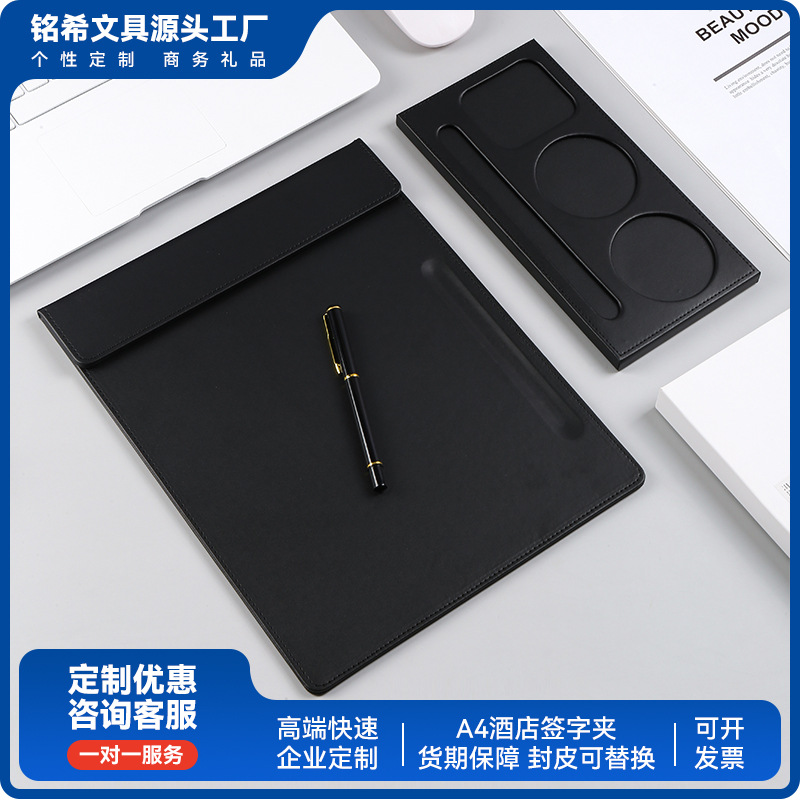 a4 leather folder file binder black pu writing pad plate holder conference writing board office document folder menu holder