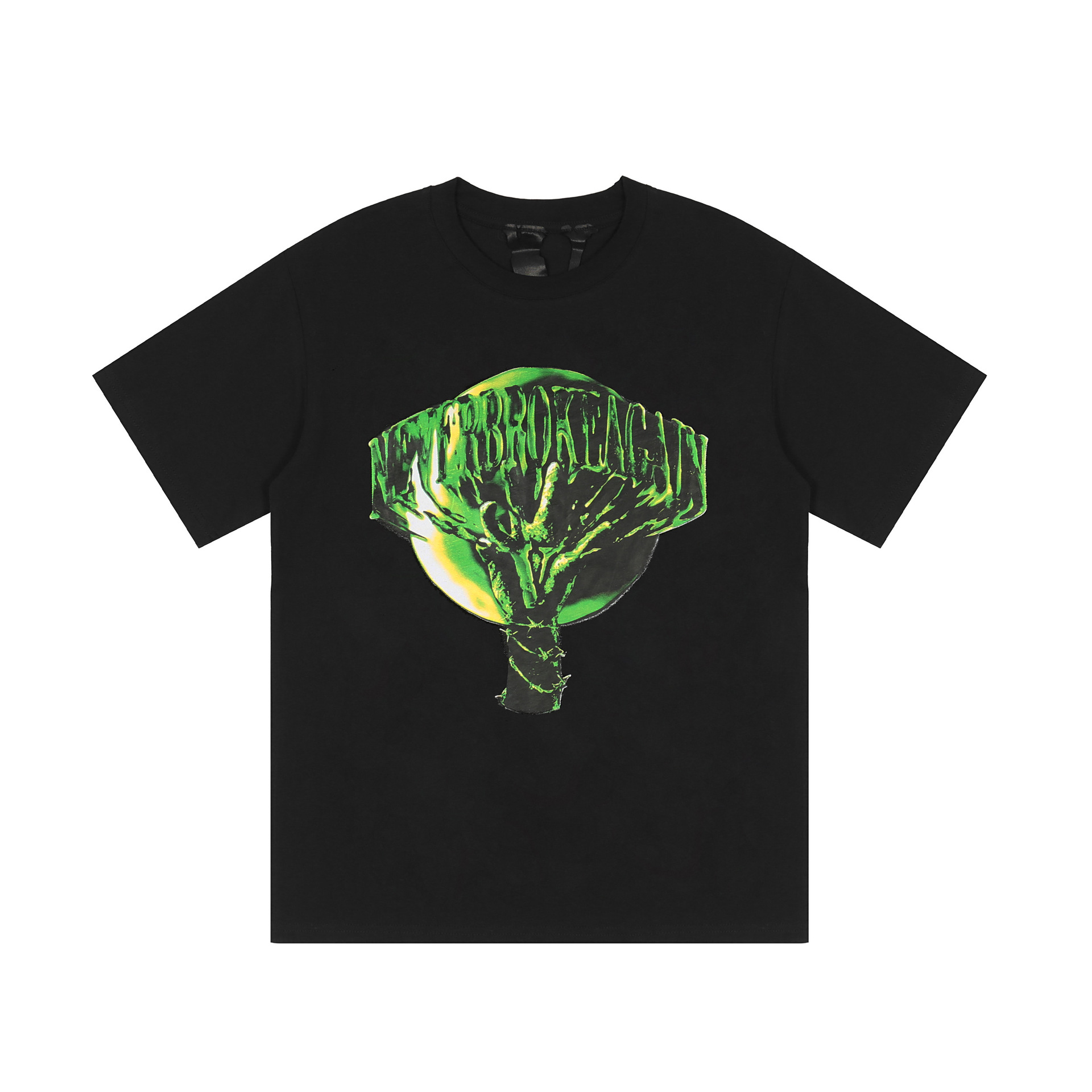 跨境热卖2022春季新款货源欧美潮牌嘻哈vlone设计感鬼手大v半袖衬