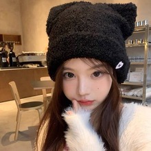 秋冬季帽子女韩版立体猫耳朵针织帽素颜保暖套头帽百搭护耳毛线帽