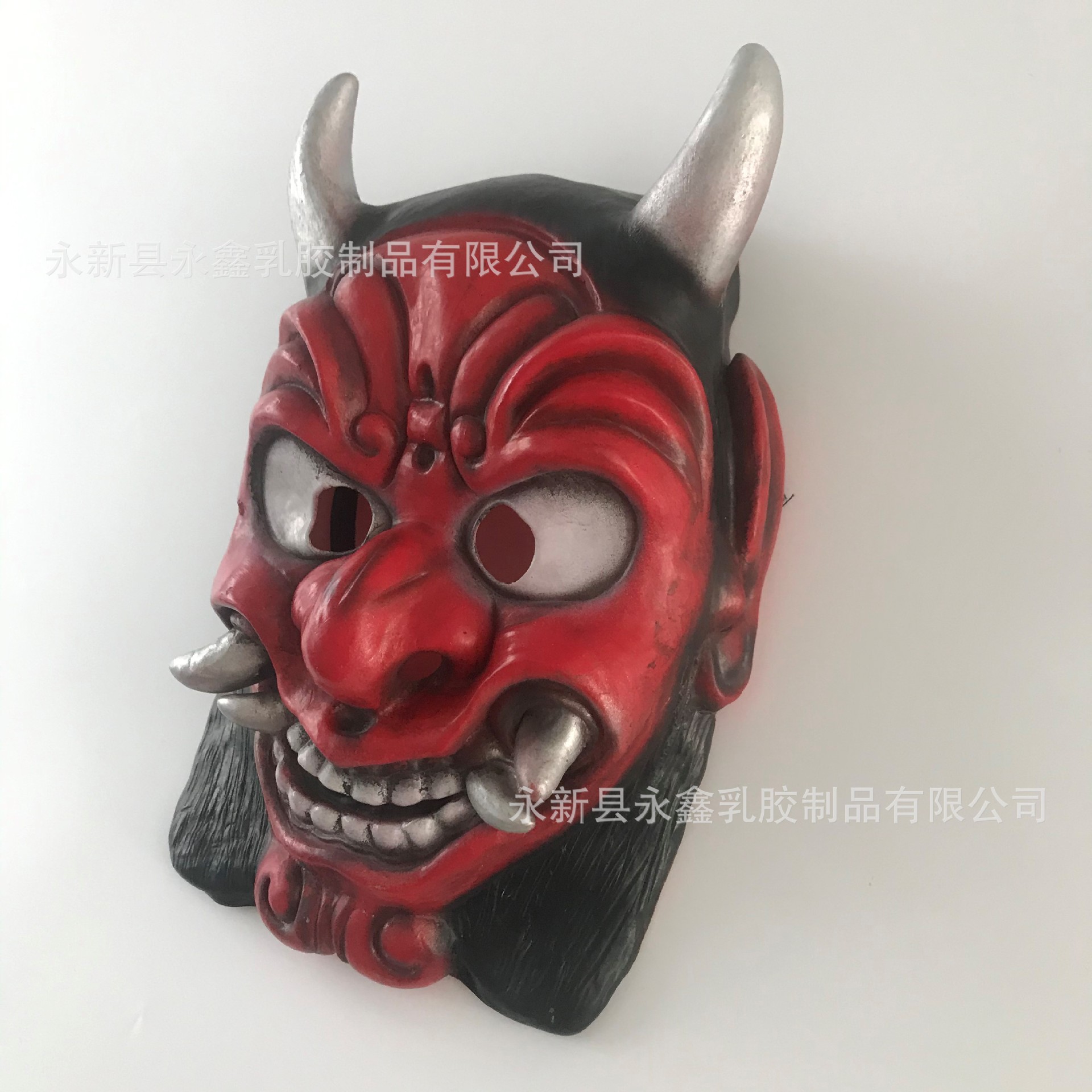 短角红般若乳胶面具日本能剧鬼怪獠牙漫展面罩神兽密室鬼屋道具