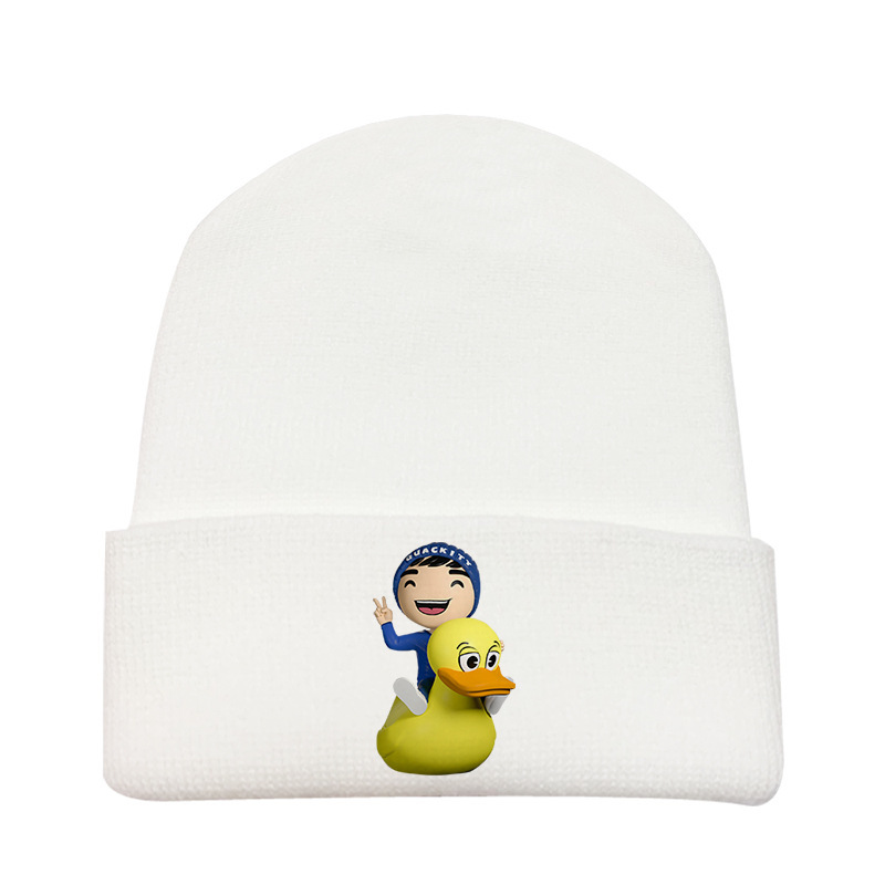 跨境2021秋冬新款腈纶印花针织帽网红博主quackity帽子图案定制