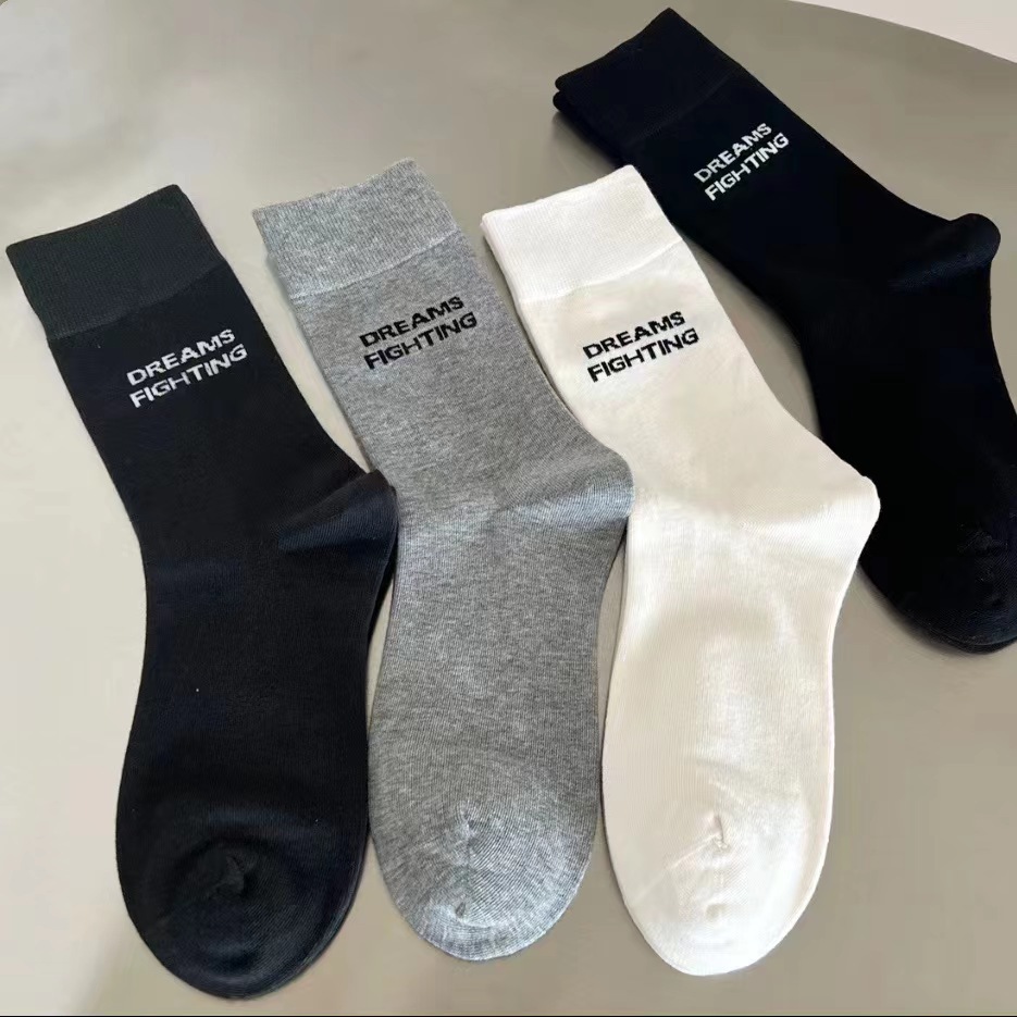 韩版韩式小众潮牌字母印花长袜时尚潮流堆堆袜吸湿排汗休闲棉袜