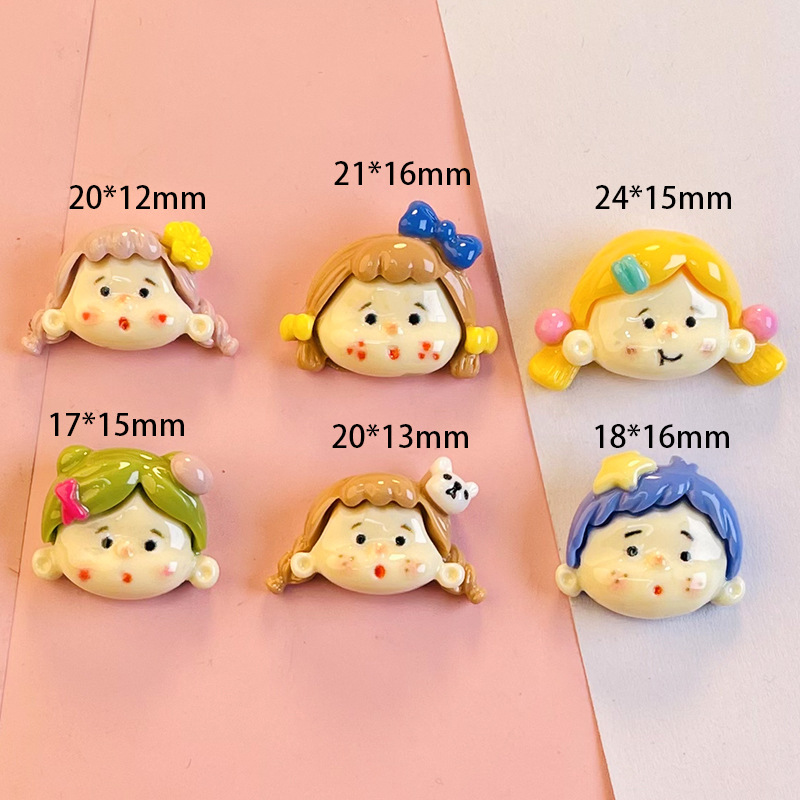 miss girl character head cartoon resin accessories children‘s barrettes rubber band decoration accessories diy handmade pockmarked face baby