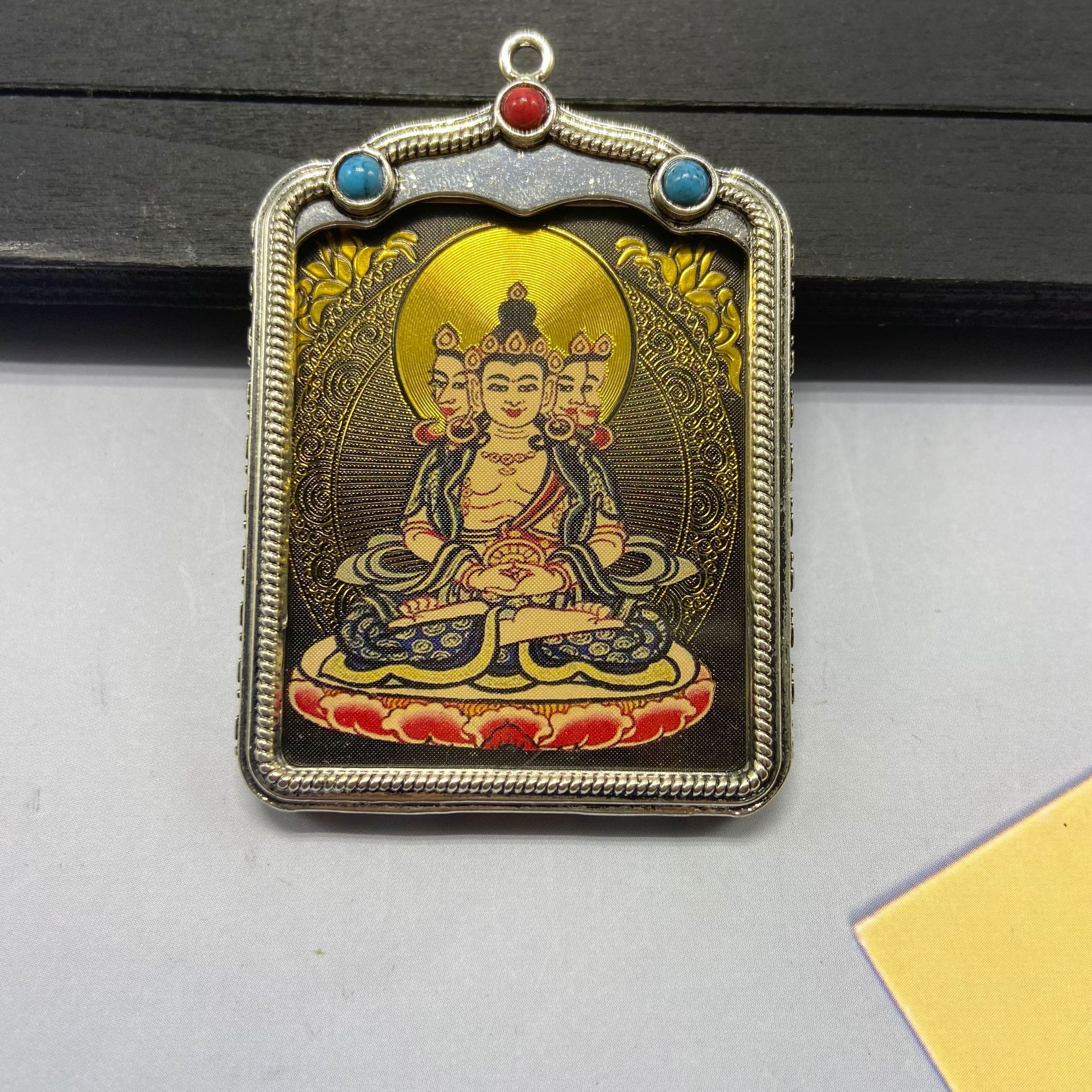 唐卡新款黑金唐卡吊坠八大守护神本命佛文殊菩萨小唐卡吊坠代发