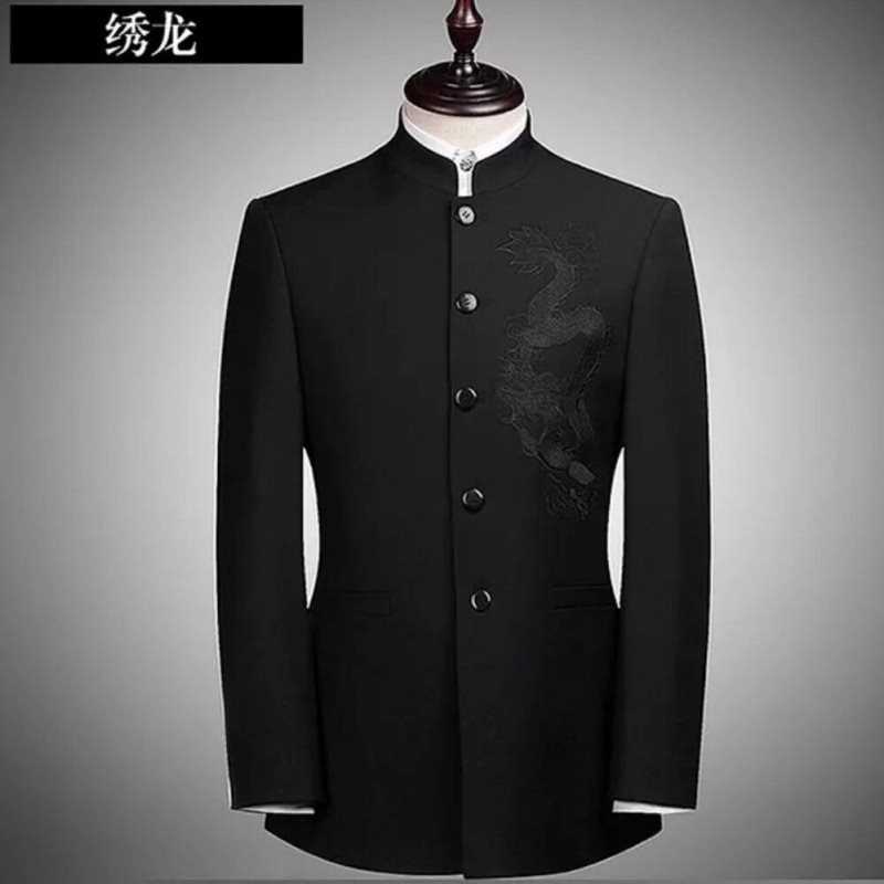 中山装男士青年修身套装西服中老年新郎结婚立领中式礼服休闲唐装