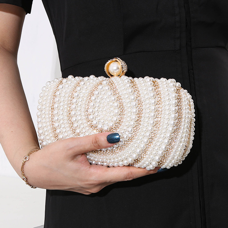 Cross-Border New Arrival European and American Retro Women's Pearl Dinner Bag Handmade Beaded Bag Diamond-Embedded Banquet Dress Garment Bag Clutch