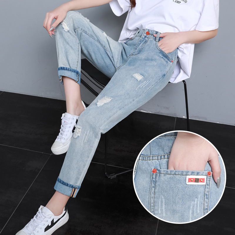   Ripped Jeans for Women Spring/Summer 2022 New oose High Waist Cropped Harem Straight Daddy Pants Women Wide eg