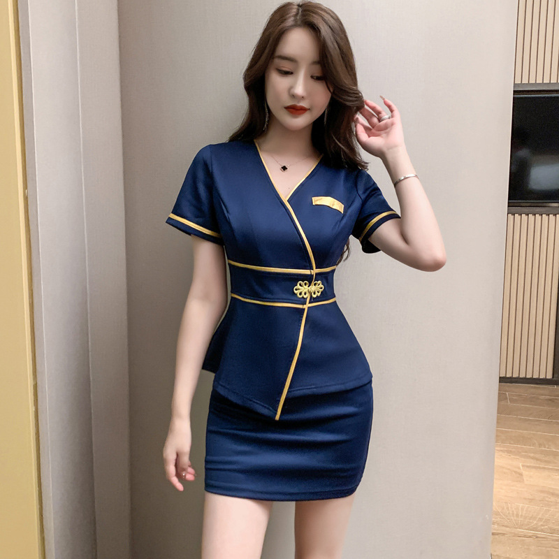 养生馆足道足疗店女技师工作服新显瘦气质包臀裙按摩工作服套装女
