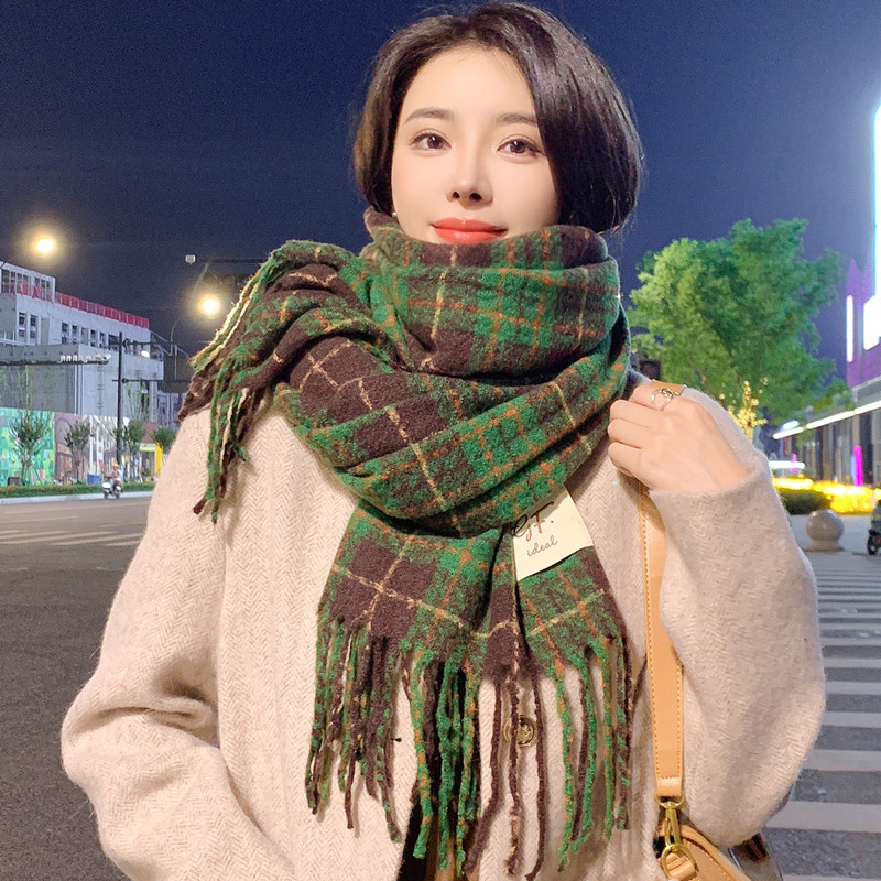 Winter Red Plaid Scarf for Women Korean Style New Year Warm Thickened Student Scarf Christmas Gift New Shawl