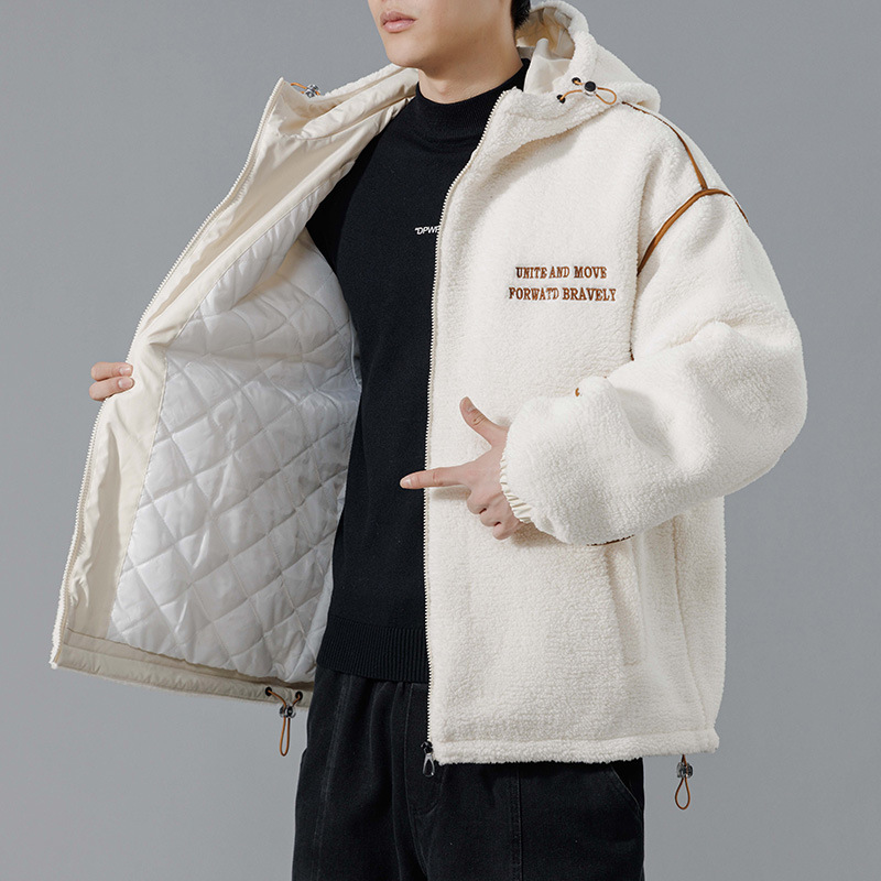 羊羔绒棉衣外套男士冬季加绒加厚棉服男生青年连帽保暖夹克棉袄子
