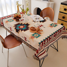 跨境美式流苏桌布棉麻餐桌台布茶几盖巾户外露营毯野餐垫野营桌布