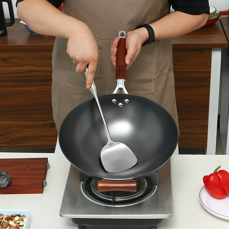 华邦雨田家达美高端铸铁炒锅无涂层生铁锅家用炒锅平底圆底锅具