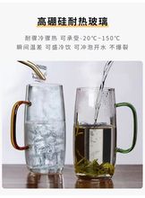 办公室水杯绿茶杯龙井猴魁泡茶杯加厚底带把玻璃杯透明耐热家用