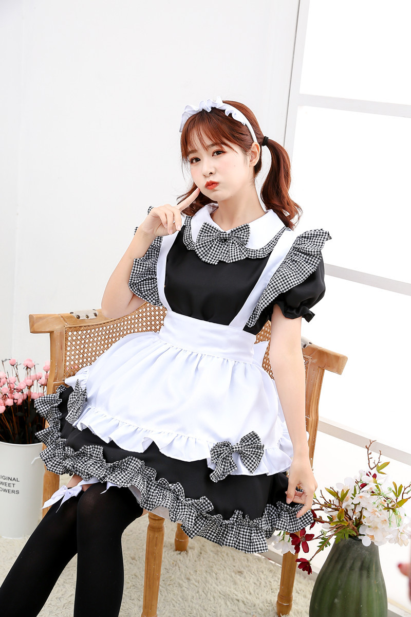 日本可爱女仆装cosplay服装女装大佬女佣制服咖啡厅格子猫咪套装