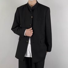 新中风立领西服男金属扣中山装外套垂感西服英伦dk制服