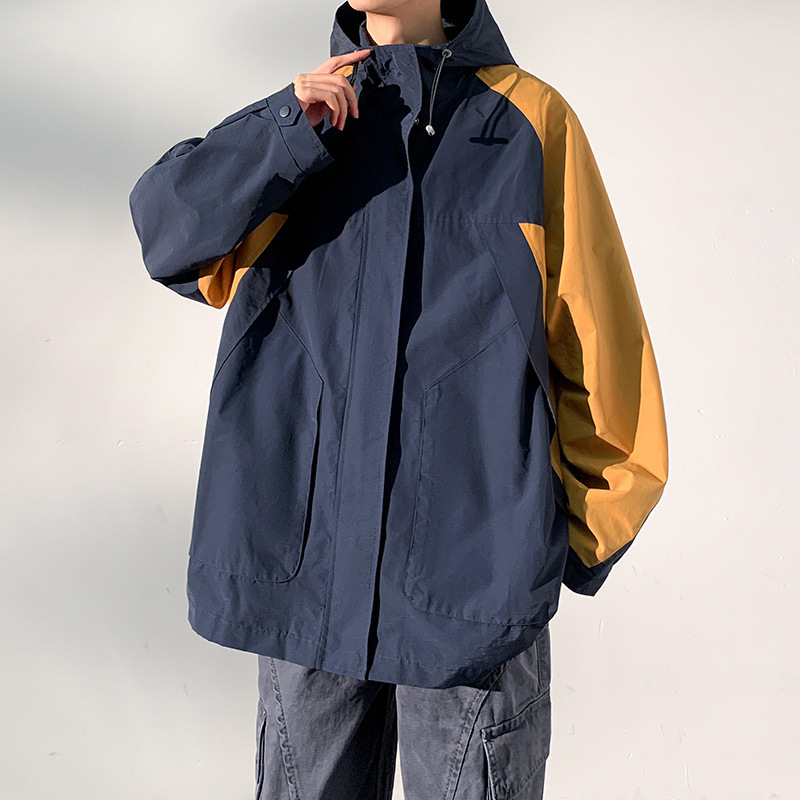 oversize日系外套男士春秋款潮牌撞色冲锋衣冬季痞帅工装夹克批发