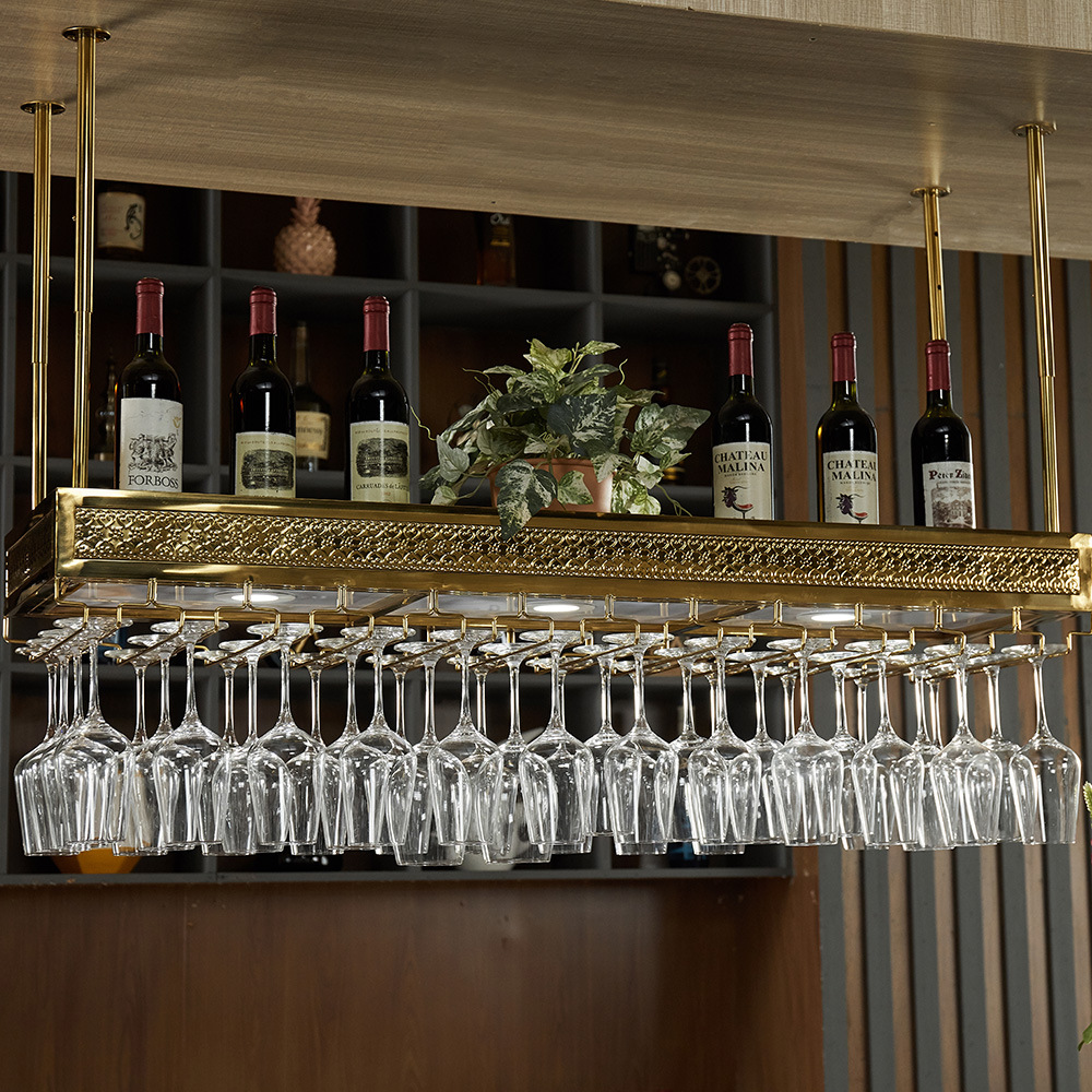 欧式不锈钢轻奢红酒架金属吧台吊架酒杯架悬挂倒挂家用酒架置物架