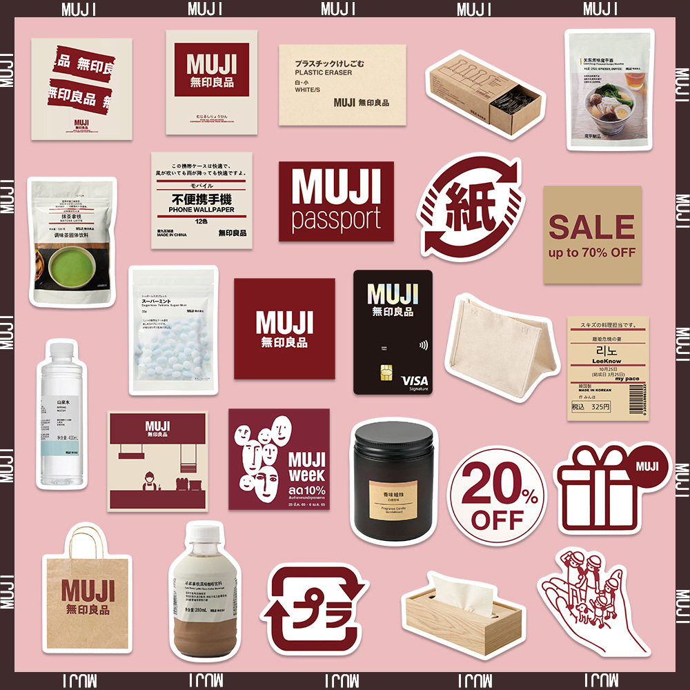 58张简约ins风无印良品手账笔记本装饰贴纸diy手机ipad素材防水贴