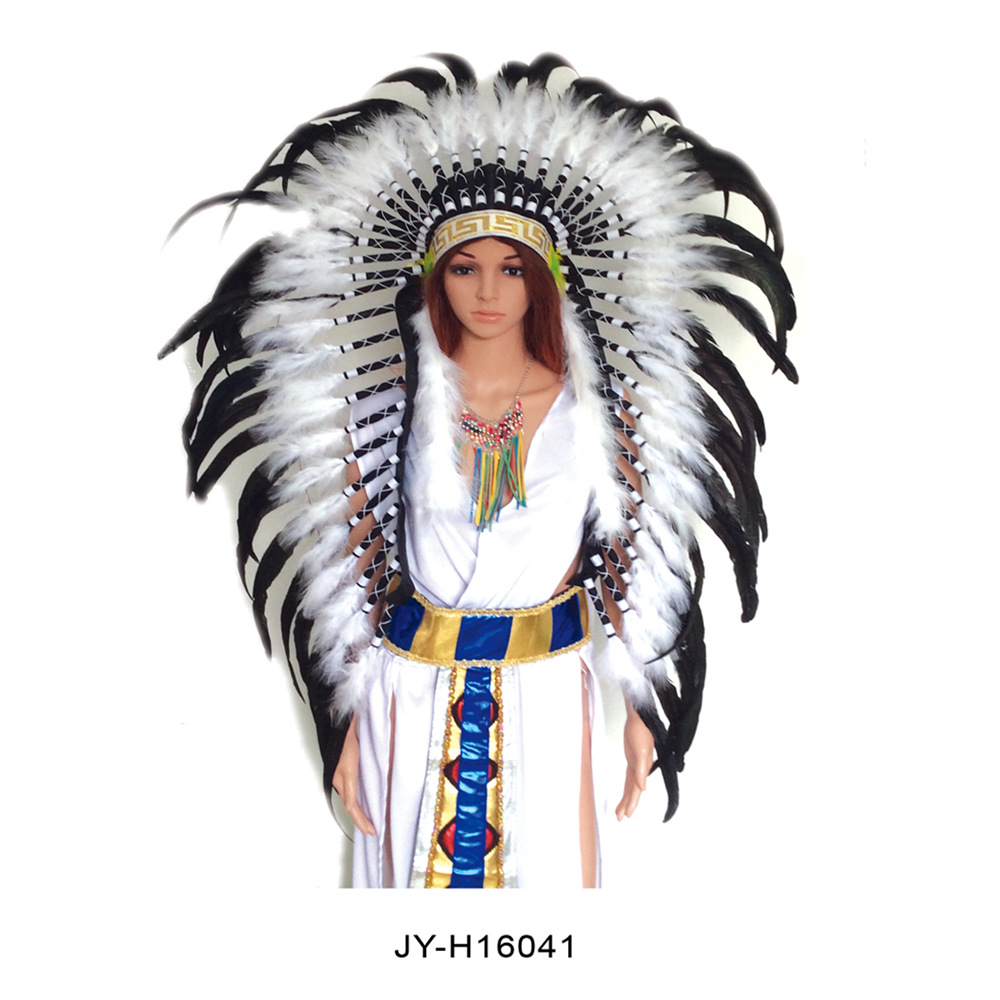 厂家直销 印第安酋长羽毛中长款头戴 舞会演出头饰