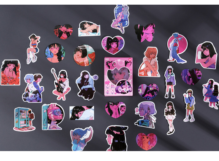 语闲盒装贴纸 人间甜妹系列卡通动漫手帐日记素材装饰贴50枚入6款
