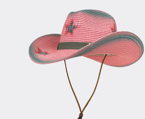 Pink Hot Girl Girl Western Cowboy Hat Vintage Niche Straw Hat Sun Protection Beach Seaside Sunhat Summer