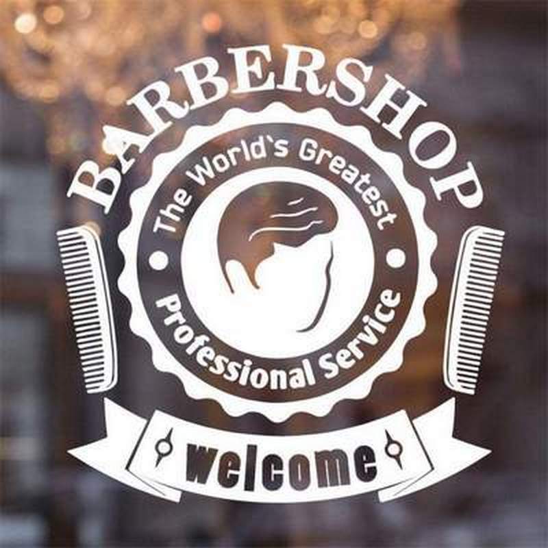 barbershop 两把梳子 男子剪影头像图案男士 理发店创意精雕墙贴