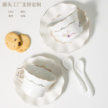 蝴蝶姑娘陶瓷手绘浮雕咖啡杯碟套装精致下午茶茶杯高档伴手礼水杯