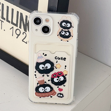 ins可爱黑球表情苹果13手机壳15适用iphone11可插卡12promax女14