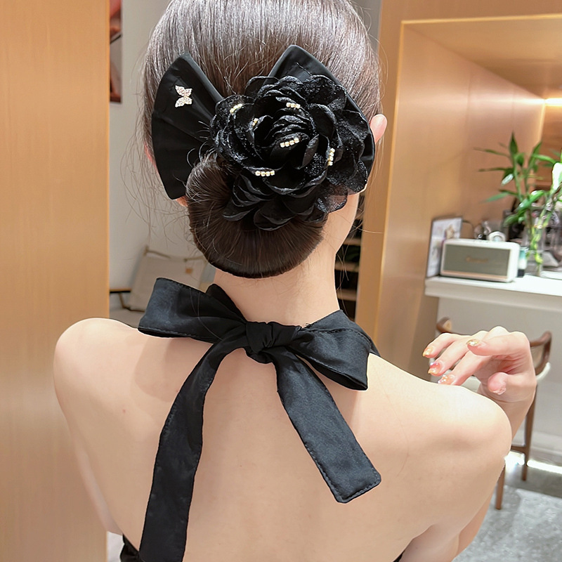 Light Luxury High Sense Camellia Bow Bun Wriggled Plate Hair Artifact Tress Device Female Hairware Wholesale