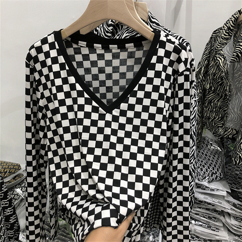 黑白格子短袖t恤图片