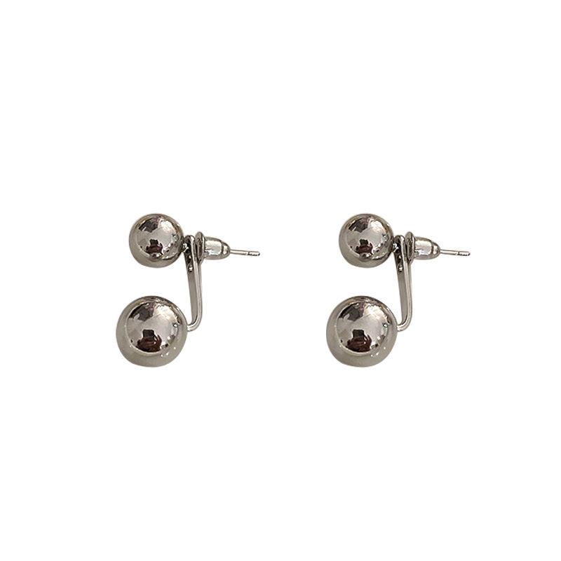 925 Silver Needle One Style for Dual-Wear Metal Ball Stud Earrings Japanese and Korean Style Simple Metal Cold Style Earrings Earrings Wholesale